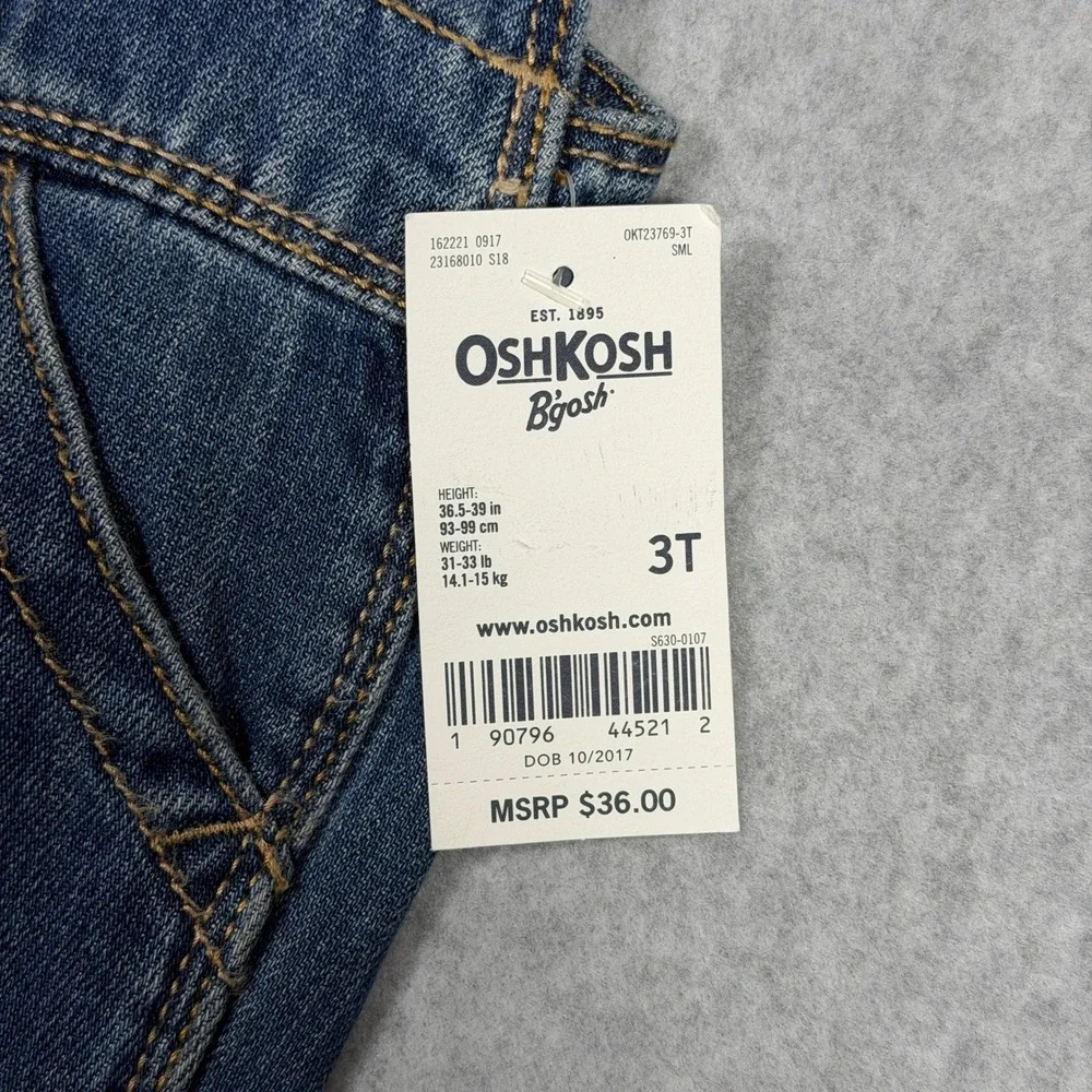 OshKosh Bgosh Kids Blue Denim Heart Pocket Overalls 3T OKT23769-3T